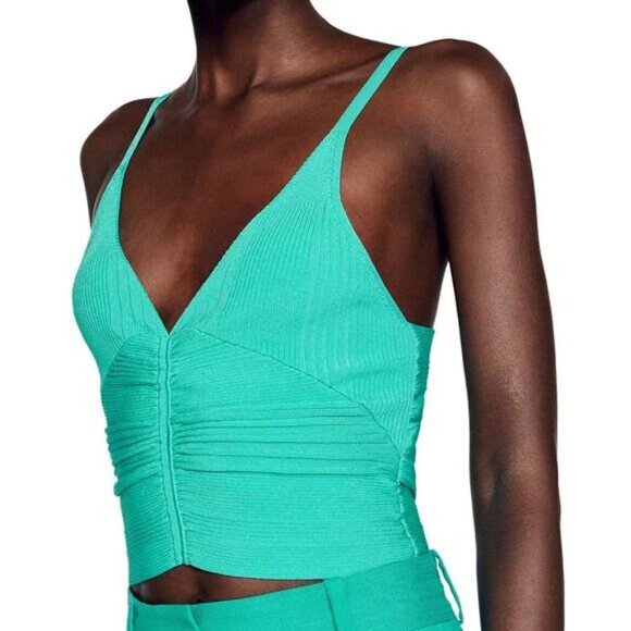 NWT SANDRO Alcudia Knit Crop Top In Verts Size 6 - Picture 2 of 11